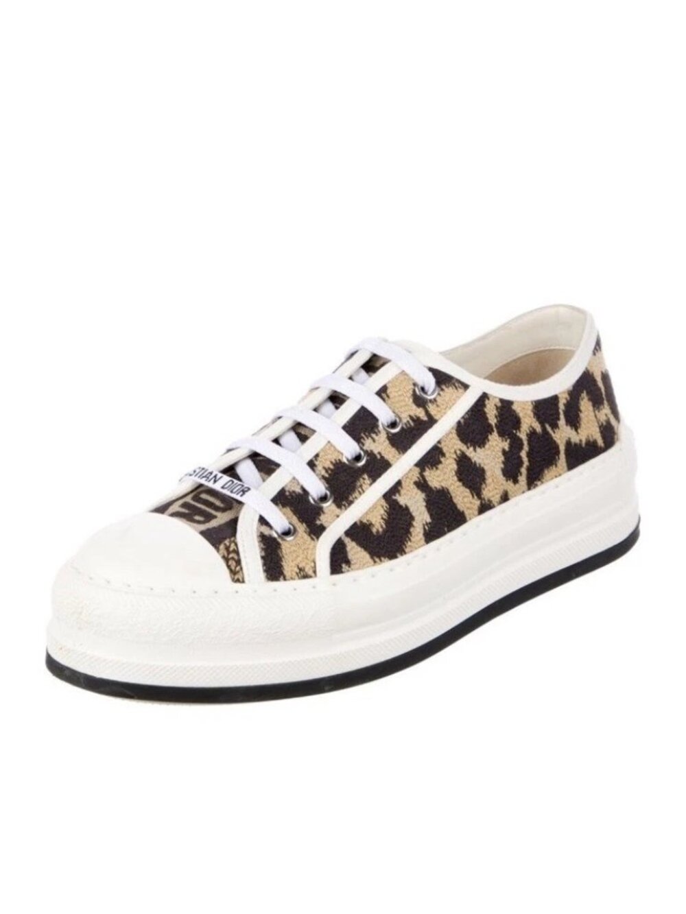 $990 DIOR WALK'N Leopard Mizza Cotton Platform Lace Up Low Top Sneakers Size 38